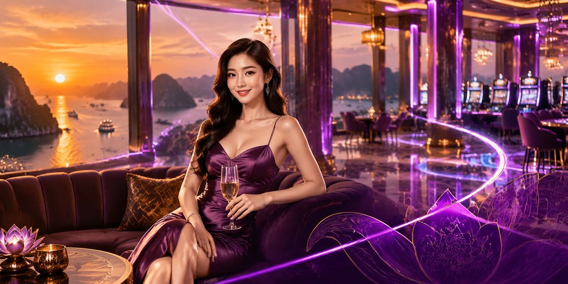 Ánh neon Hạ Long minh họa màn hình live thể thao ban đêm